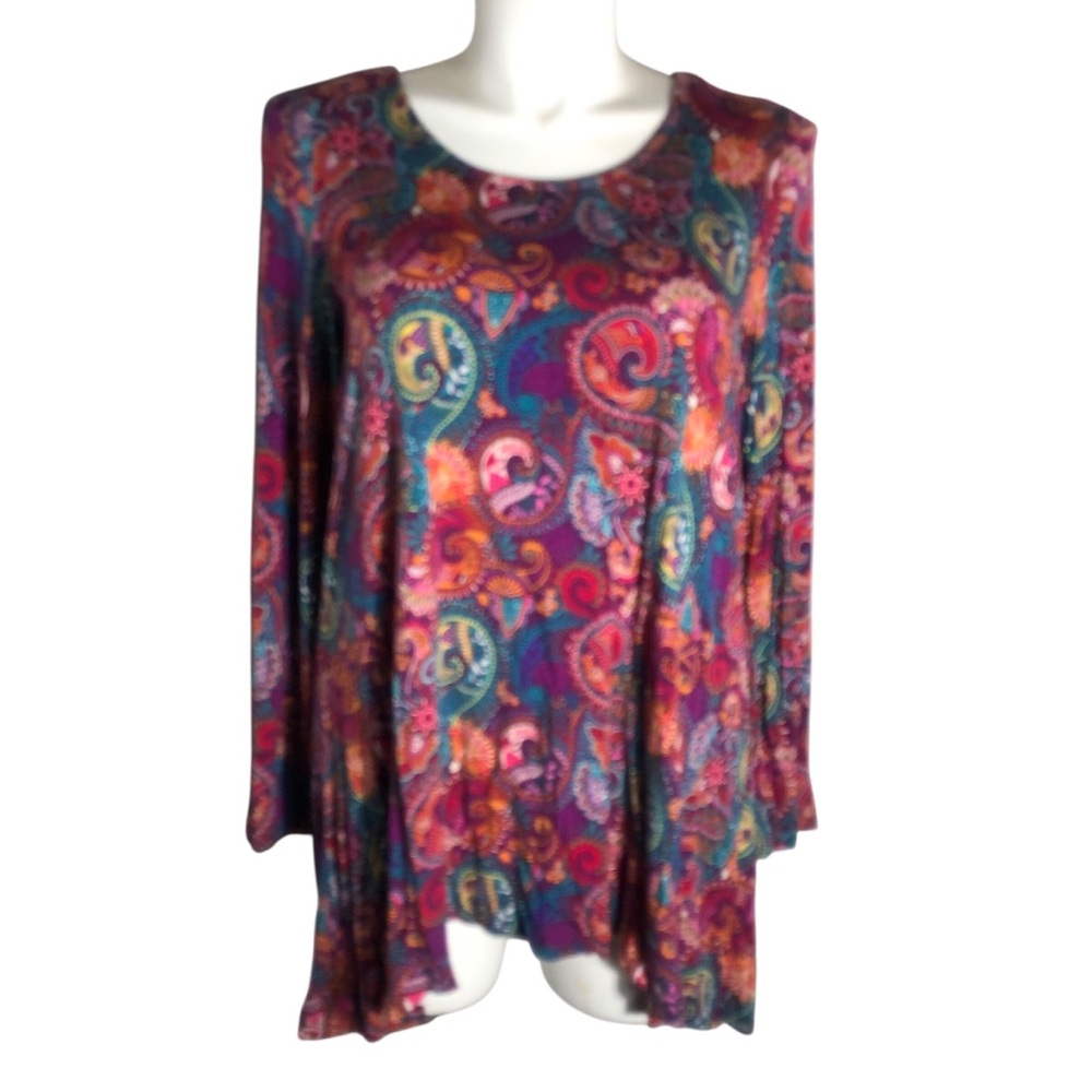 Cafe Marrakesh paisley print jersey knit long sleeve top Sz 2X